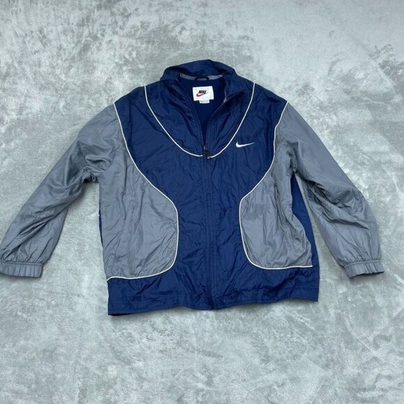 Nike Vintage y2k Windbreaker Jacket Navy & Gray Size L Retro Full Zip a0492 - Picture 1 of 10